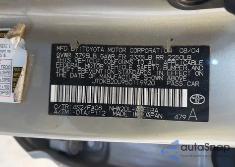 2005 Toyota Prius z USA, uszkodzony, nr VIN JTDKB20U950119920